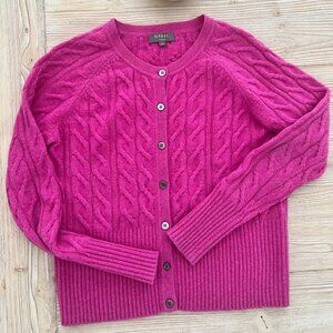 N.Peal London Berry Pink Cashmere Cardigan | Cable Knit | Small